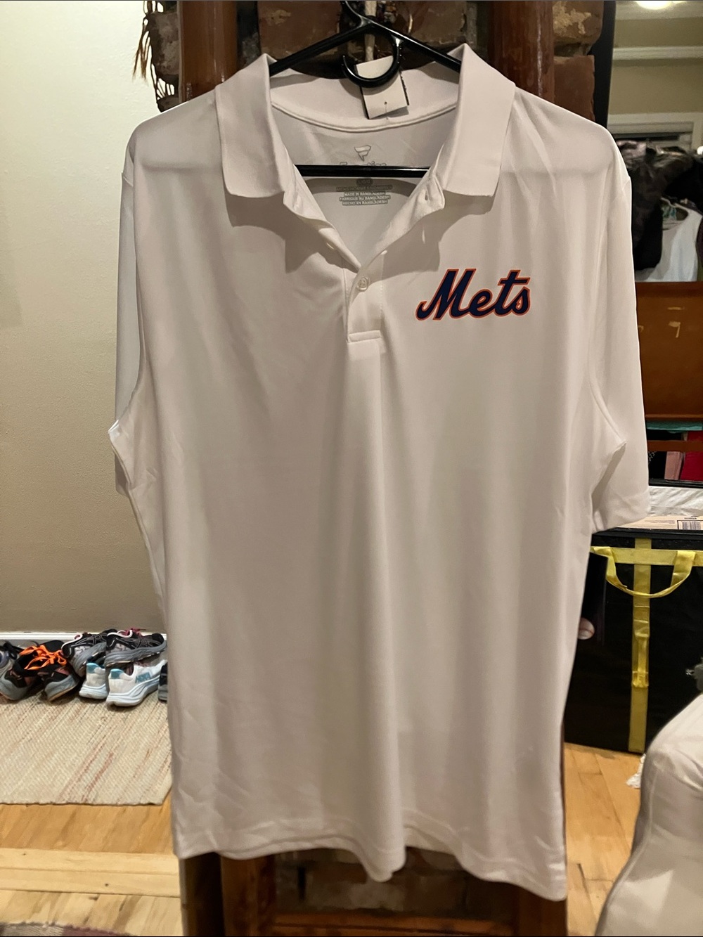 Fanatics Large White Polo with Mets Script Logo